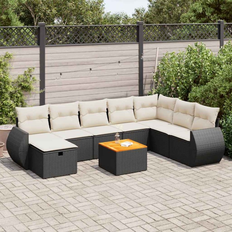 vidaXL 9-tlg. Garten-Sofagarnitur mit Kissen Schwarz Poly Rattan vidaXL 9-tlg. Garten-Sofagarnitur mit Kissen Schwarz Poly Rattan