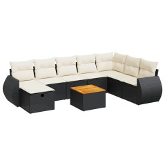 vidaXL 9-tlg. Garten-Sofagarnitur mit Kissen Schwarz Poly Rattan
