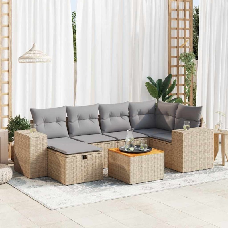 vidaXL 7-tlg. Garten-Sofagarnitur mit Kissen Beige Poly Rattan vidaXL 7-tlg. Garten-Sofagarnitur mit Kissen Beige Poly Rattan