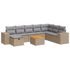 vidaXL 9-tlg. Garten-Sofagarnitur mit Kissen Beige Poly Rattan