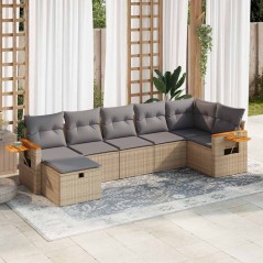 vidaXL 7-tlg. Garten-Sofagarnitur mit Kissen Beige Poly Rattan