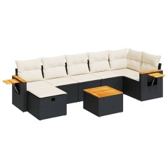 vidaXL 8-tlg. Garten-Sofagarnitur mit Kissen Schwarz Poly Rattan