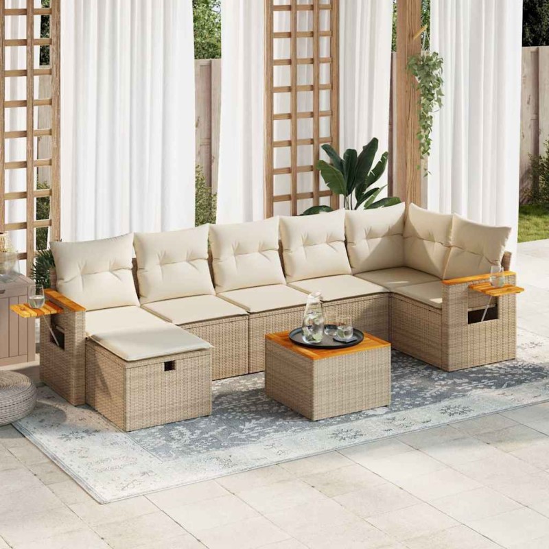 vidaXL 8-tlg. Garten-Sofagarnitur mit Kissen Beige Poly Rattan vidaXL 8-tlg. Garten-Sofagarnitur mit Kissen Beige Poly Rattan