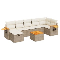 vidaXL 8-tlg. Garten-Sofagarnitur mit Kissen Beige Poly Rattan