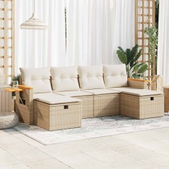 vidaXL 6-tlg. Garten-Sofagarnitur mit Kissen Beige Poly Rattan
