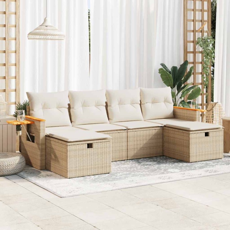 vidaXL 6-tlg. Garten-Sofagarnitur mit Kissen Beige Poly Rattan vidaXL 6-tlg. Garten-Sofagarnitur mit Kissen Beige Poly Rattan