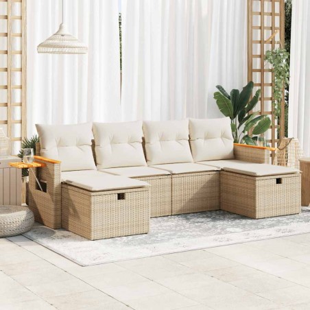 vidaXL 6-tlg. Garten-Sofagarnitur mit Kissen Beige Poly Rattan