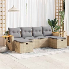 vidaXL 6-tlg. Garten-Sofagarnitur mit Kissen Beige Poly Rattan
