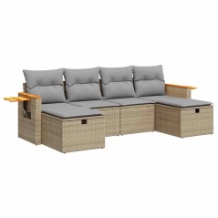 vidaXL 6-tlg. Garten-Sofagarnitur mit Kissen Beige Poly Rattan