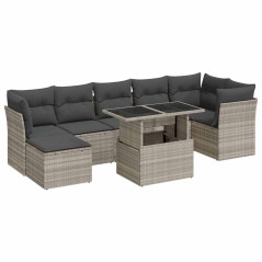 vidaXL 8-tlg. Garten-Sofagarnitur mit Kissen Hellgrau Poly Rattan