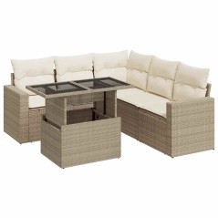 vidaXL 6-tlg. Garten-Sofagarnitur mit Kissen Beige Poly Rattan