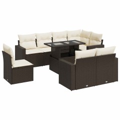 vidaXL 9-tlg. Garten-Sofagarnitur mit Kissen Braun Poly Rattan