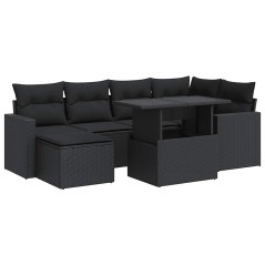 vidaXL 7-tlg. Garten-Sofagarnitur mit Kissen Schwarz Poly Rattan