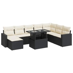 vidaXL 9-tlg. Garten-Sofagarnitur mit Kissen Schwarz Poly Rattan