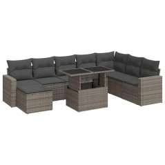 vidaXL 9-tlg. Garten-Sofagarnitur mit Kissen Grau Poly Rattan