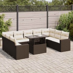 vidaXL 10-tlg. Garten-Sofagarnitur mit Kissen Braun Poly Rattan
