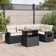 vidaXL 6-tlg. Garten-Sofagarnitur mit Kissen Schwarz Poly Rattan