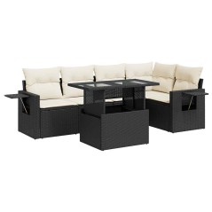 vidaXL 6-tlg. Garten-Sofagarnitur mit Kissen Schwarz Poly Rattan