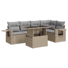 vidaXL 6-tlg. Garten-Sofagarnitur mit Kissen Beige Poly Rattan
