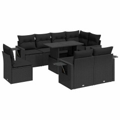 vidaXL 9-tlg. Garten-Sofagarnitur mit Kissen Schwarz Poly Rattan