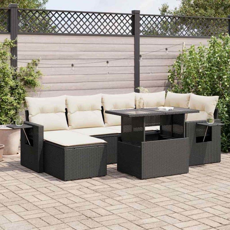 vidaXL 7-tlg. Garten-Sofagarnitur mit Kissen Schwarz Poly Rattan vidaXL 7-tlg. Garten-Sofagarnitur mit Kissen Schwarz Poly Rattan