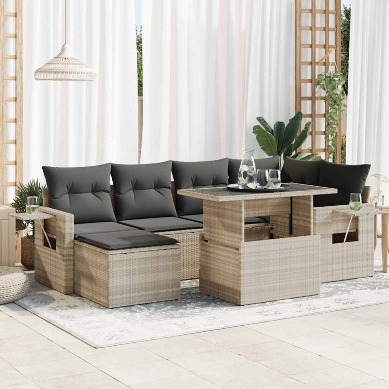 vidaXL 7-tlg. Garten-Sofagarnitur mit Kissen Hellgrau Poly Rattan vidaXL 7-tlg. Garten-Sofagarnitur mit Kissen Hellgrau Poly Rattan