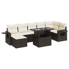 vidaXL 8-tlg. Garten-Sofagarnitur mit Kissen Braun Poly Rattan