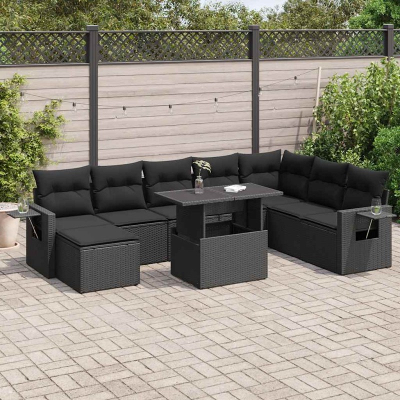 vidaXL 9-tlg. Garten-Sofagarnitur mit Kissen Schwarz Poly Rattan vidaXL 9-tlg. Garten-Sofagarnitur mit Kissen Schwarz Poly Rattan