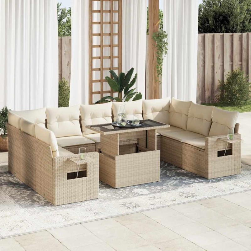 vidaXL 10-tlg. Garten-Sofagarnitur mit Kissen Beige Poly Rattan vidaXL 10-tlg. Garten-Sofagarnitur mit Kissen Beige Poly Rattan