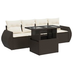 vidaXL 5-tlg. Garten-Sofagarnitur mit Kissen Braun Poly Rattan