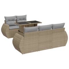 vidaXL 6-tlg. Garten-Sofagarnitur mit Kissen Beige Poly Rattan