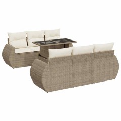 vidaXL 7-tlg. Garten-Sofagarnitur mit Kissen Beige Poly Rattan