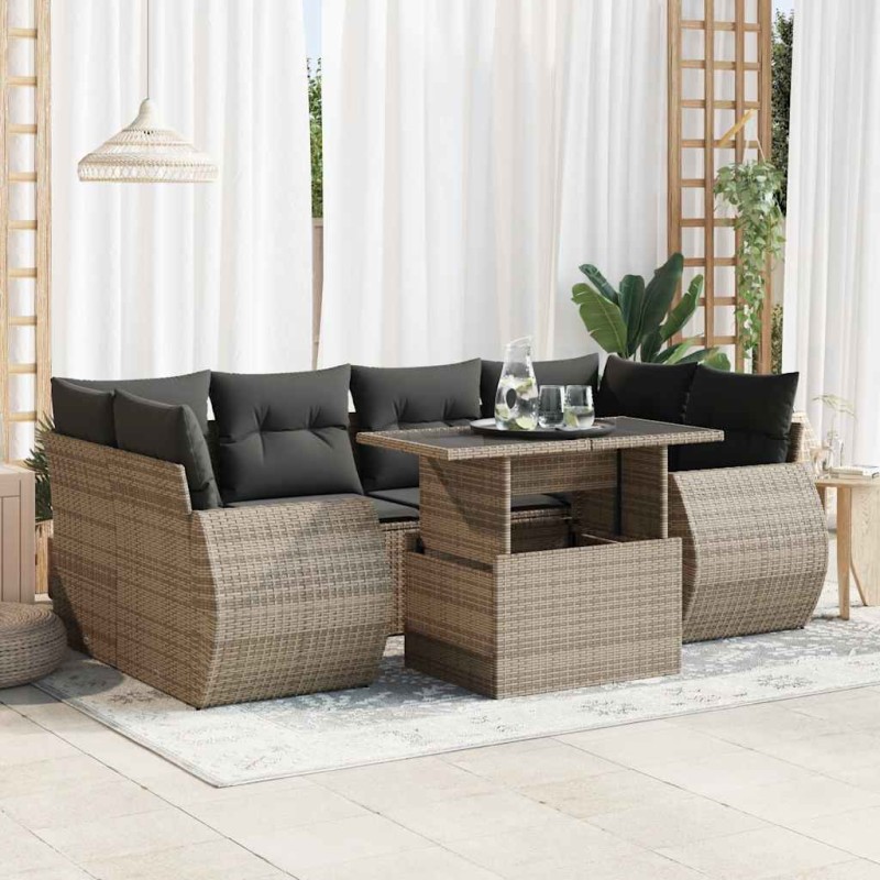 vidaXL 7-tlg. Garten-Sofagarnitur mit Kissen Grau Poly Rattan vidaXL 7-tlg. Garten-Sofagarnitur mit Kissen Grau Poly Rattan
