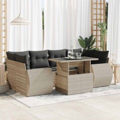 vidaXL 7-tlg. Garten-Sofagarnitur mit Kissen Hellgrau Poly Rattan