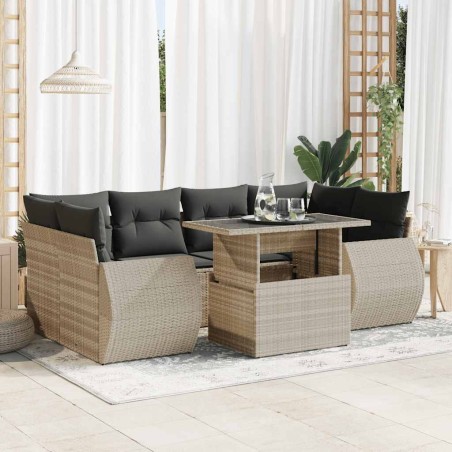 vidaXL 7-tlg. Garten-Sofagarnitur mit Kissen Hellgrau Poly Rattan