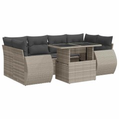 vidaXL 7-tlg. Garten-Sofagarnitur mit Kissen Hellgrau Poly Rattan