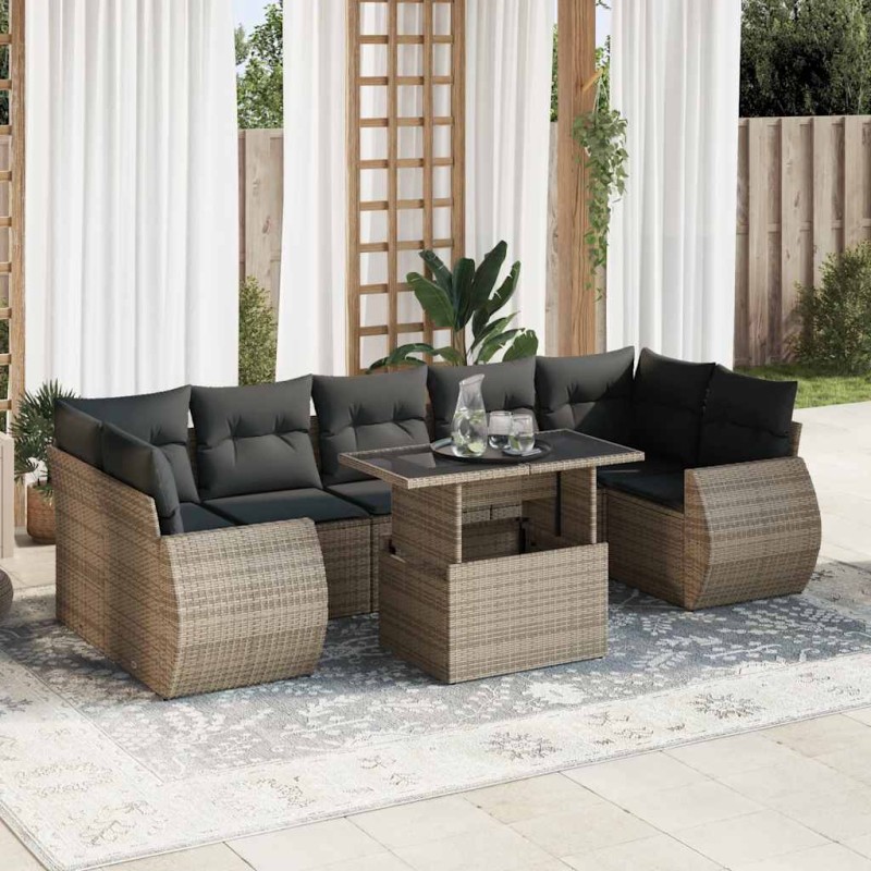 vidaXL 8-tlg. Garten-Sofagarnitur mit Kissen Grau Poly Rattan vidaXL 8-tlg. Garten-Sofagarnitur mit Kissen Grau Poly Rattan