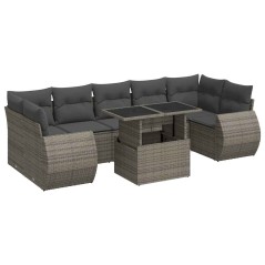 vidaXL 8-tlg. Garten-Sofagarnitur mit Kissen Grau Poly Rattan