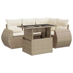 vidaXL 5-tlg. Garten-Sofagarnitur mit Kissen Beige Poly Rattan