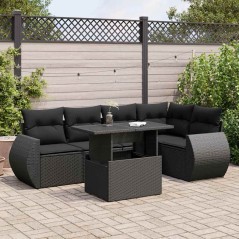 vidaXL 6-tlg. Garten-Sofagarnitur mit Kissen Schwarz Poly Rattan
