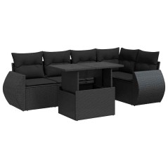 vidaXL 6-tlg. Garten-Sofagarnitur mit Kissen Schwarz Poly Rattan