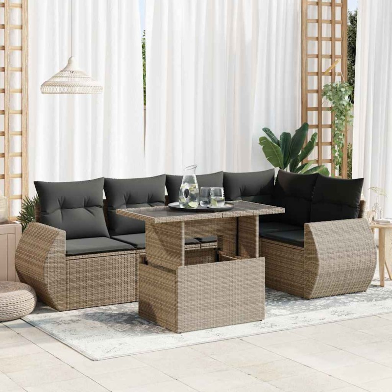 vidaXL 6-tlg. Garten-Sofagarnitur mit Kissen Grau Poly Rattan vidaXL 6-tlg. Garten-Sofagarnitur mit Kissen Grau Poly Rattan