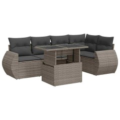 vidaXL 6-tlg. Garten-Sofagarnitur mit Kissen Grau Poly Rattan