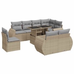 vidaXL 9-tlg. Garten-Sofagarnitur mit Kissen Beige Poly Rattan