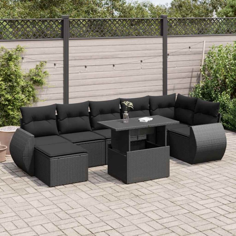vidaXL 8-tlg. Garten-Sofagarnitur mit Kissen Schwarz Poly Rattan vidaXL 8-tlg. Garten-Sofagarnitur mit Kissen Schwarz Poly Rattan