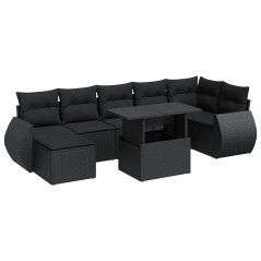 vidaXL 8-tlg. Garten-Sofagarnitur mit Kissen Schwarz Poly Rattan