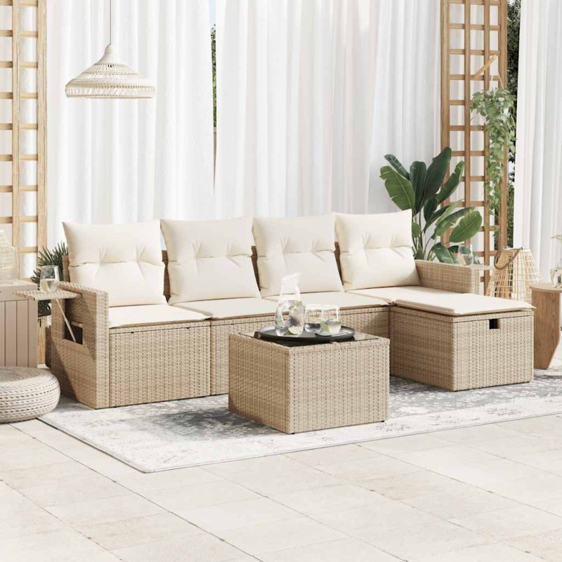 vidaXL 6-tlg. Garten-Sofagarnitur mit Kissen Beige Poly Rattan vidaXL 6-tlg. Garten-Sofagarnitur mit Kissen Beige Poly Rattan