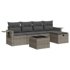 vidaXL 6-tlg. Garten-Sofagarnitur mit Kissen Grau Poly Rattan