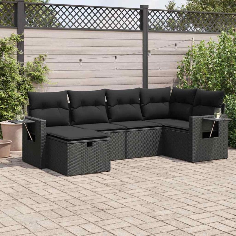 vidaXL 6-tlg. Garten-Sofagarnitur mit Kissen Schwarz Poly Rattan vidaXL 6-tlg. Garten-Sofagarnitur mit Kissen Schwarz Poly Rattan