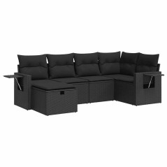 vidaXL 6-tlg. Garten-Sofagarnitur mit Kissen Schwarz Poly Rattan